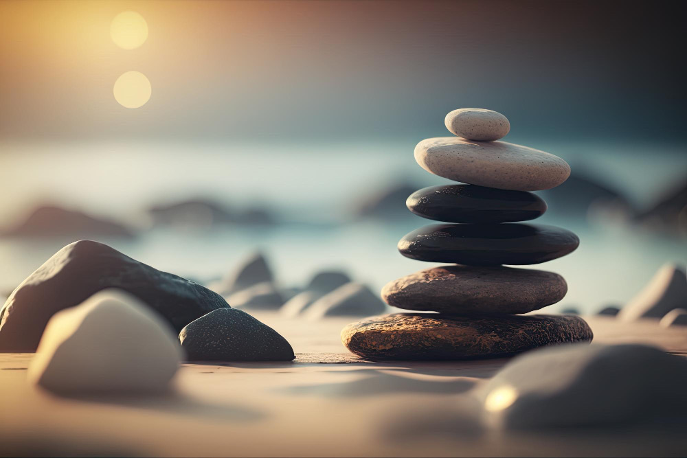Gestapelte Zen-Steine am Strand